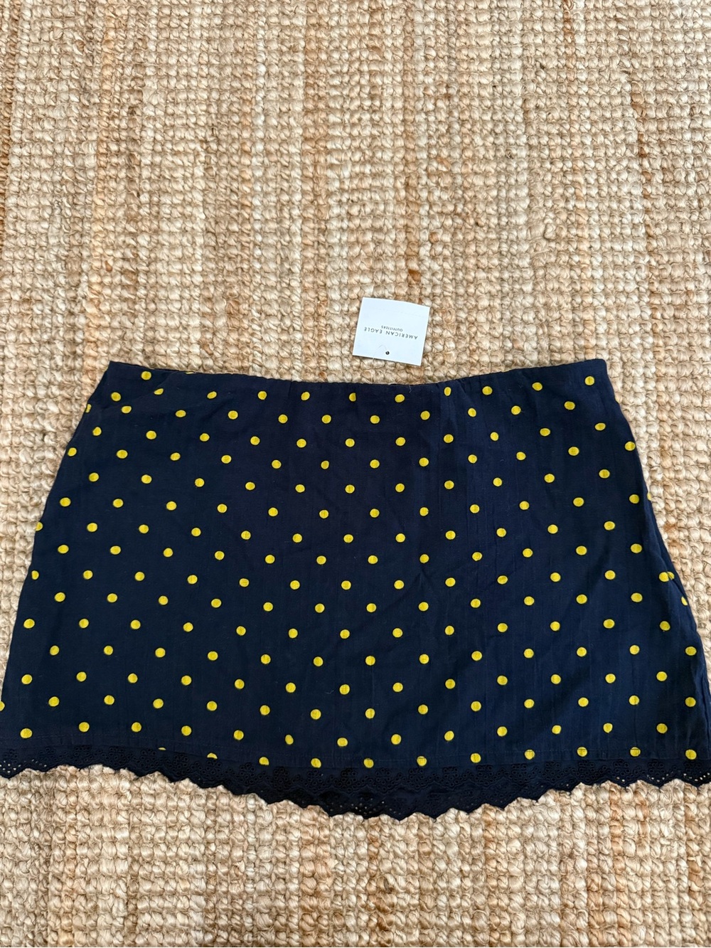 American Eagle Outfitters Navy Blue Mini Skort with Yellow Polka Dots